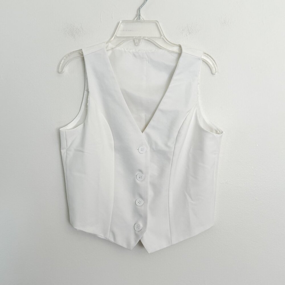 white basics suit vest button down tank top S
